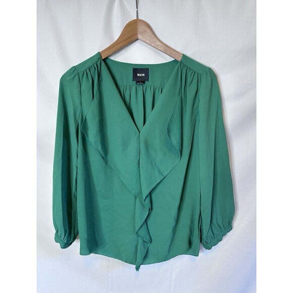 Maeve Anthropologie Sz  4 Kelly Green Long Sleeve Blouse - Picture 11 of 11